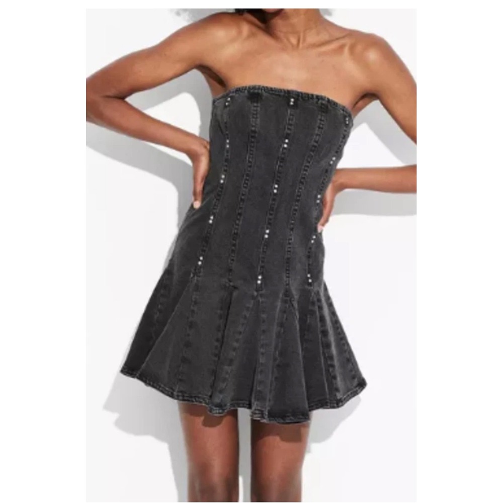 Wild Fable Strapless Studded Denim Mini Dress Women XL Black Punk Y2K Edgy Goth